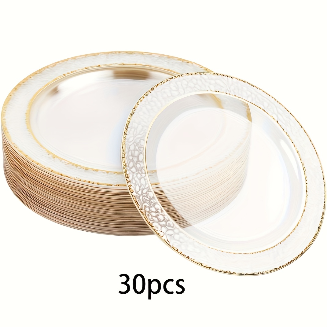 Image of 10/20/30pcs White Transparent Dessert Plate Set, 7.5-inch Plates, Easy To Clean And Reusable, Perfect For Parties, Weddings, Birthdays, , Dinners, Halloween, Christmas