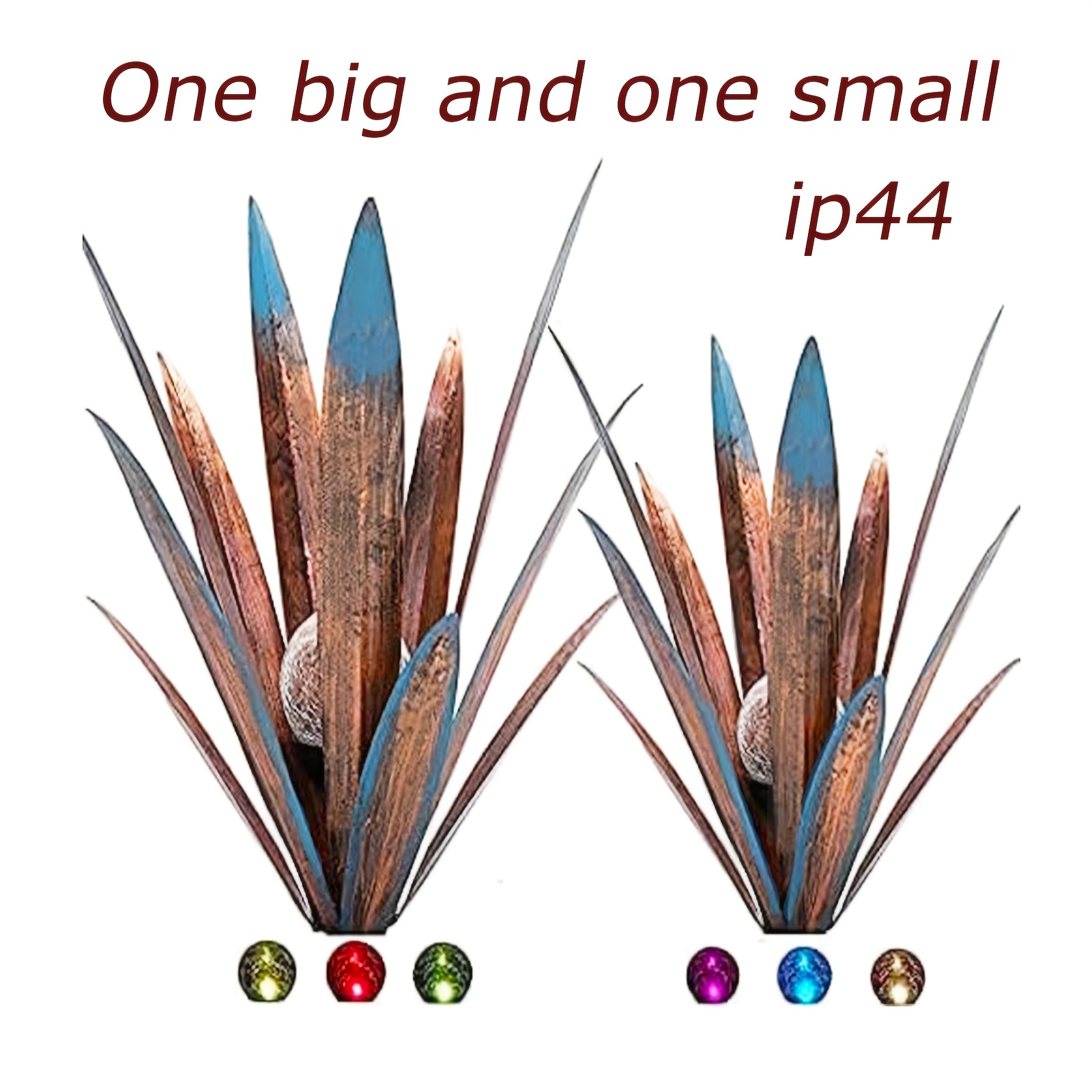 set of 2 metal agave solar lights for outdoor use ideal for plant and home decor   courtyard and autumn outdoor decorations   one large   small light for lawn decoration