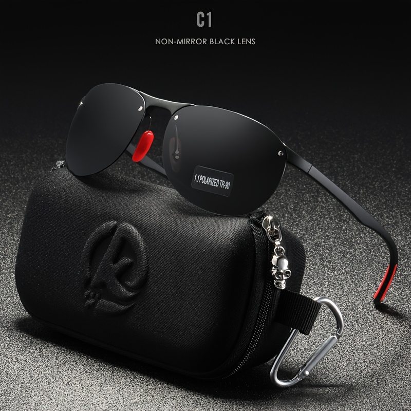 TEMU Frameless Oval Men's And Women's Polarized Fashion Tr90 Material Frame Tac Polarizing Lens Soft Rubber Foot Cover, Men's Outdoor Photochromic