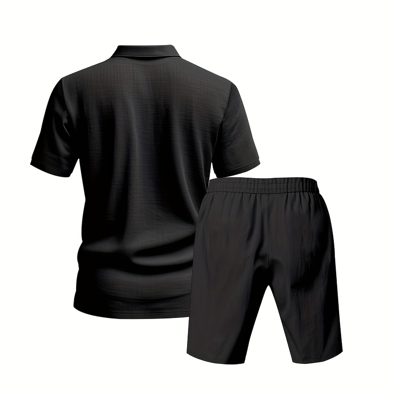 Men's Linen Short Sleeve Shorts Set, Summer Outdoor Sports Casual Breathable Short Sleeve Shirt with Shorts