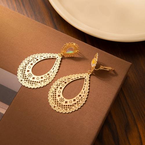 1 pair womens clip on earrings elegant teardrop earrings non piercing earrings copper material suitable for mothers day gifts for mom valentines day gifts for girlfriend colored resin stones change color under different lighting
