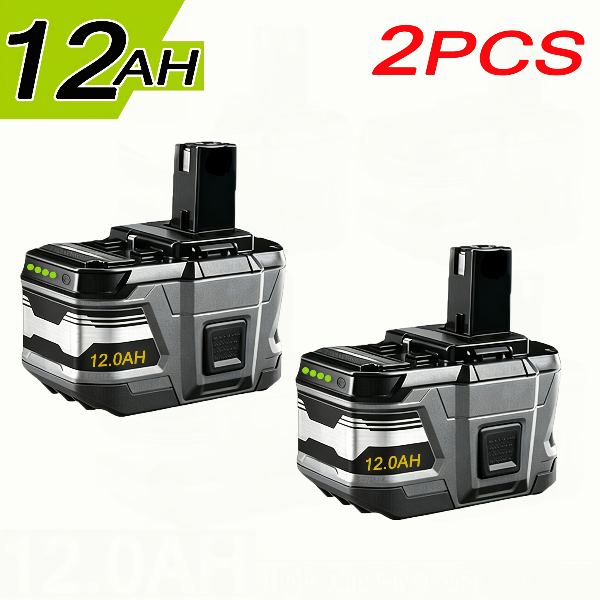 TEMU 2-pack, 18v, 12.0ah, P109, Replacemenf Lithium Batteries For Ryobi P108 P105 P107 P109 P122 , Compatible With Ryobi One+ Cordless Tools,
