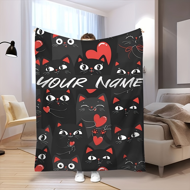 

Custom Name Black Cat Blanket - Personalized, Soft & Cozy Fleece Throw For Couch, Bedroom, Travel | Hypoallergenic, All-season Comfort | Perfect Valentine's Gift