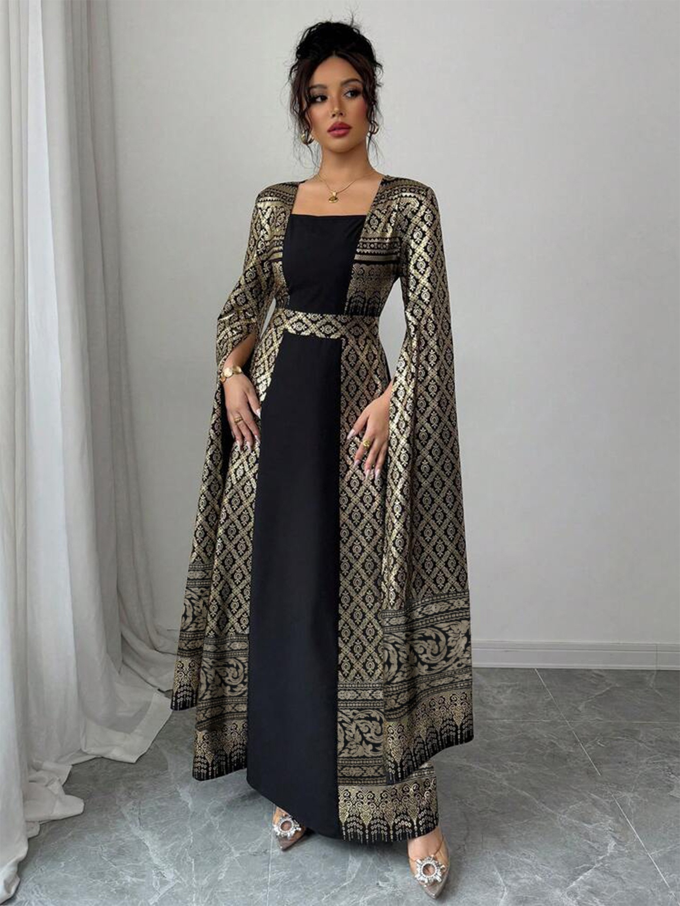 black and golden long maxi dress | Free Shipping On Items Shipped From Temu  | Temu