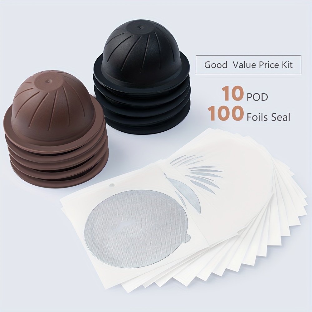 TEMU For Nespresso Delonghi Vertuoline Machine 5pcs 230ml And 5pcs 150ml Coffee Capsule Pod With 100 Foil Seal Lids