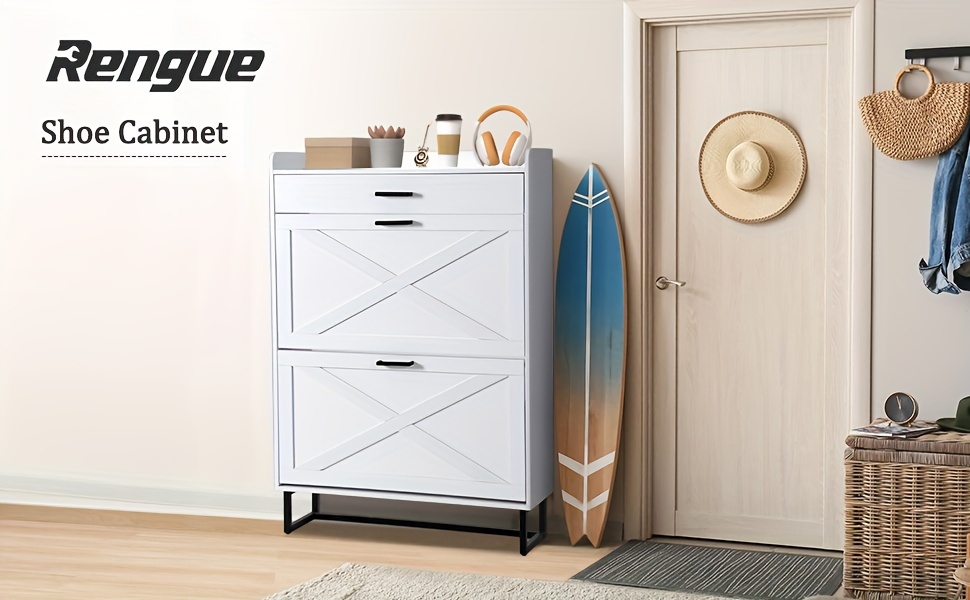 Meuble De Rangement à Chaussures Avec 3 Tiroirs Rabattables - Blanc - Étagère étroite Pour Entrée - Jusqu'à 24 Paires - 2