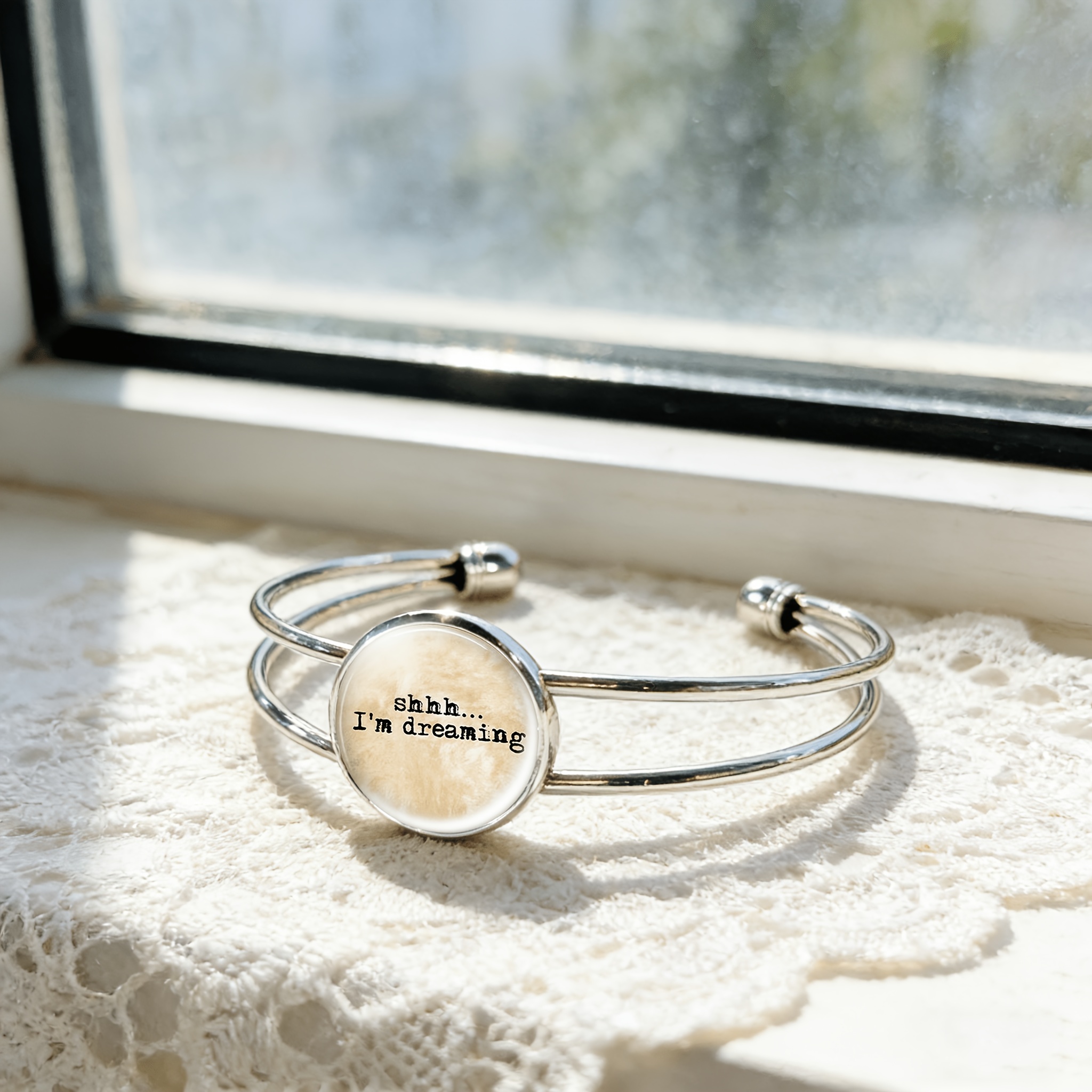 Women's Adjustable Open Bangle with Shhh Design