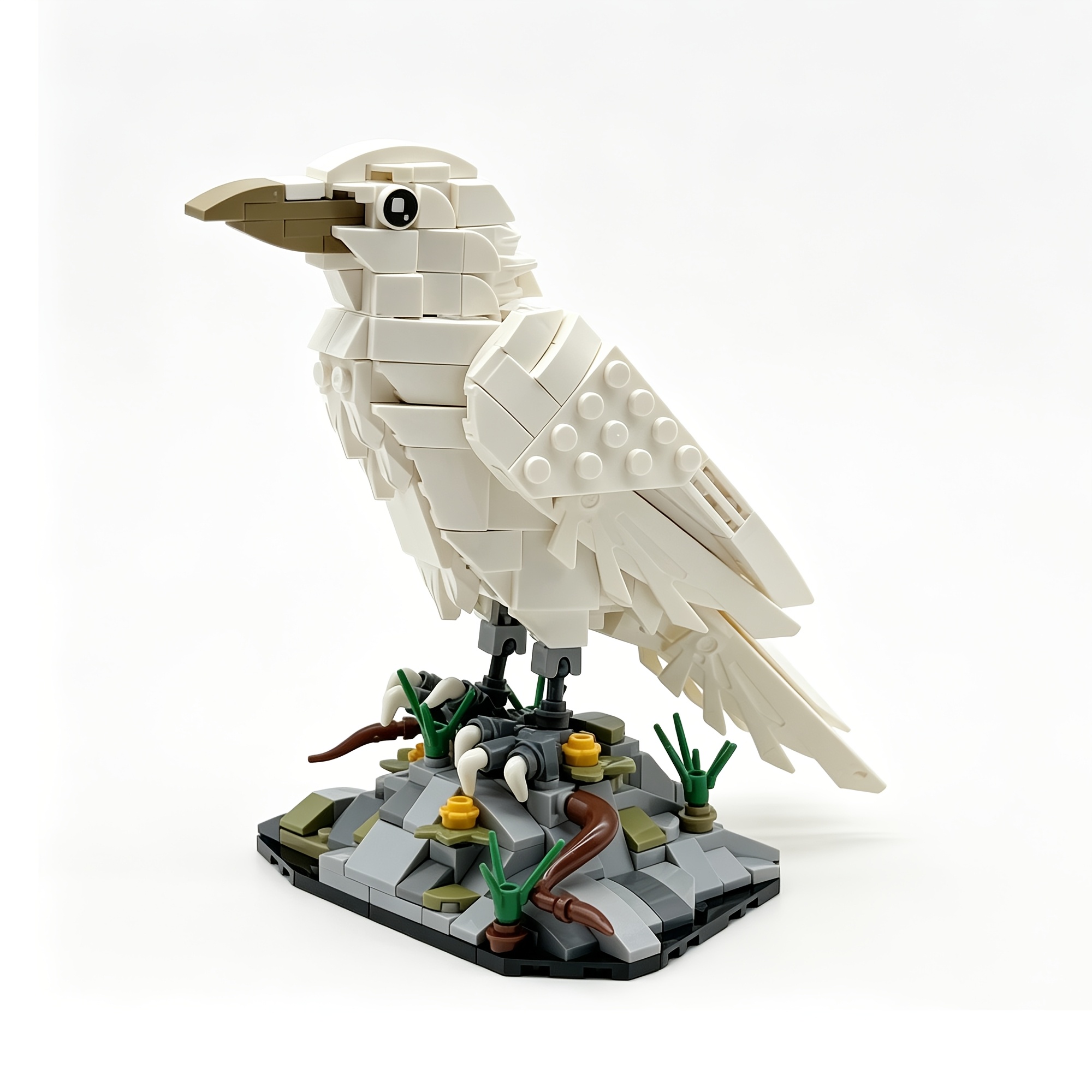 Moc White With Base Building Blocks Set Animal Bird White Crow Model Assembly Bricks Toys Creative Birthday/christmas/halloween Gift