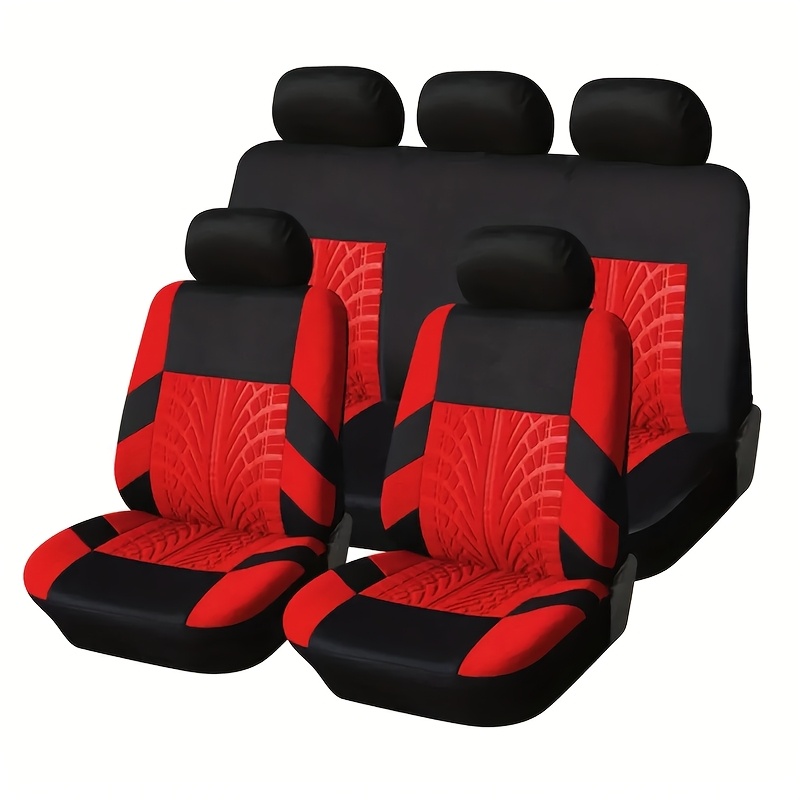 TEMU Housses de siège auto intégrales 5 places, motif de trace de pneu élégant, ajustement universel pour la plupart des voitures à 5 portes,