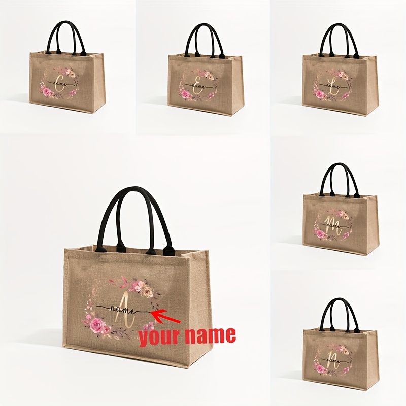 

Custom Floral Monogram Name Polyester Tote Bag - Fashionable Shoulder Bag With Fixed Straps, Personalized Bridesmaid Gift, Unlined For Women - Ideal For Birthday & Wedding Presents