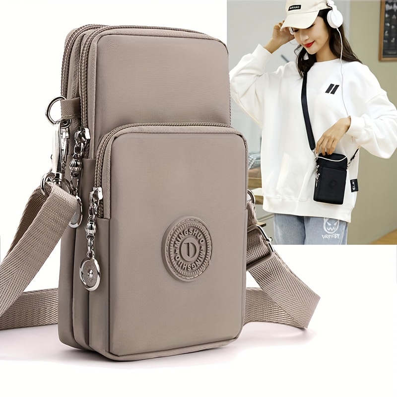 

Contemporary Women's Nylon Crossbody Phone Bag With Leather Lining And Zipper Closure - Travel And Everyday Use