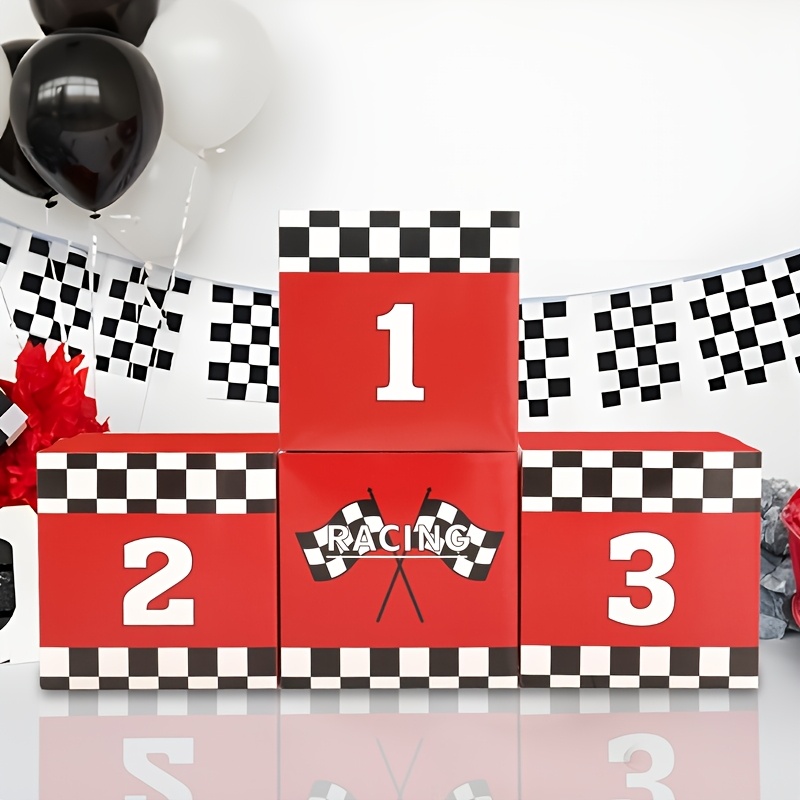 4pcs Caixas de Presente para Festa de Tema de Corrida - Design de Quadrados Pretos e Brancos com Números 2.54cm 5.08cm 7.62cm , Perfeitas para Aniversário, Formatura, Decorações de Casamento, Lembranças de Tema de Corrida, Decoração de Corrida,  , Halloween