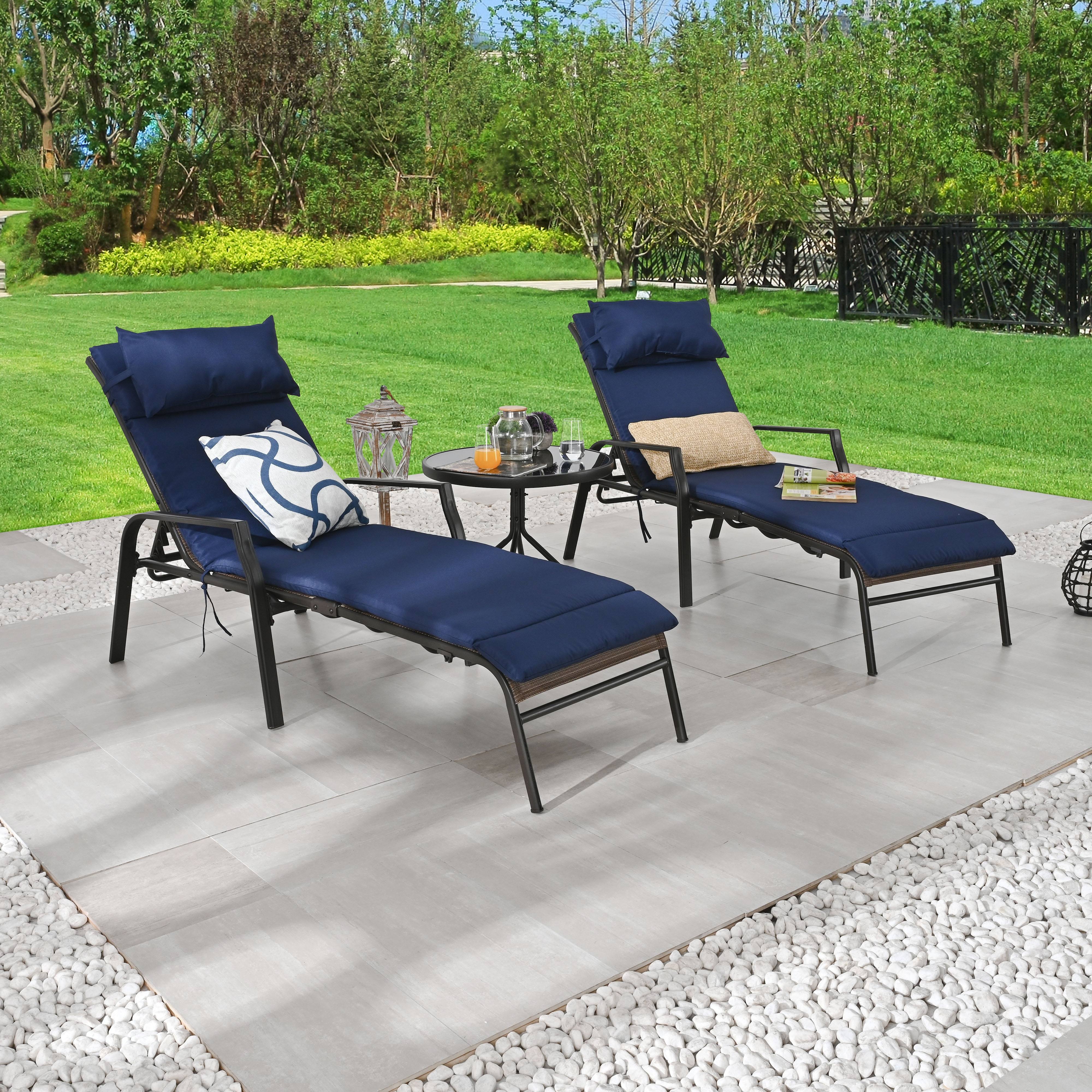 

Patio Chaise Lounge Chair Set With Cushion With Table