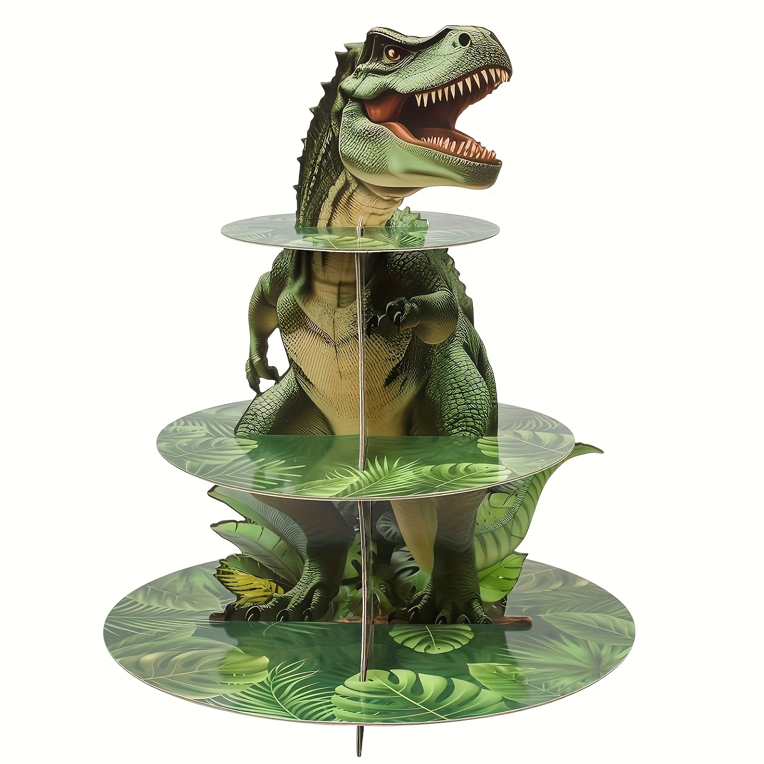 E-shop 3-stöckiger Dinosaurier Cupcake-Ständer, Dinosaurier-Themen Geburtstagsparty Dekorationen Karton Cupcake-Ständer Halter Dinosaurier Cupcake