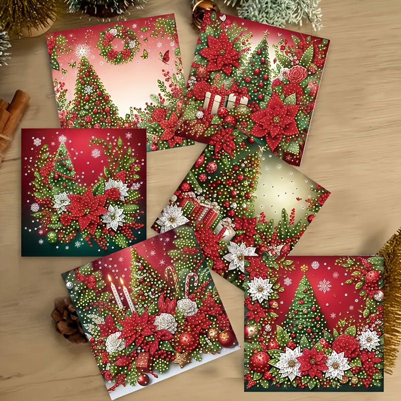 TEMU 6pcs Diy Diamond Painting Greeting Card Set - Christmas Theme Series, Special-shaped Crystal Rhinestone Inlaid Handmade Cards, Includes 6