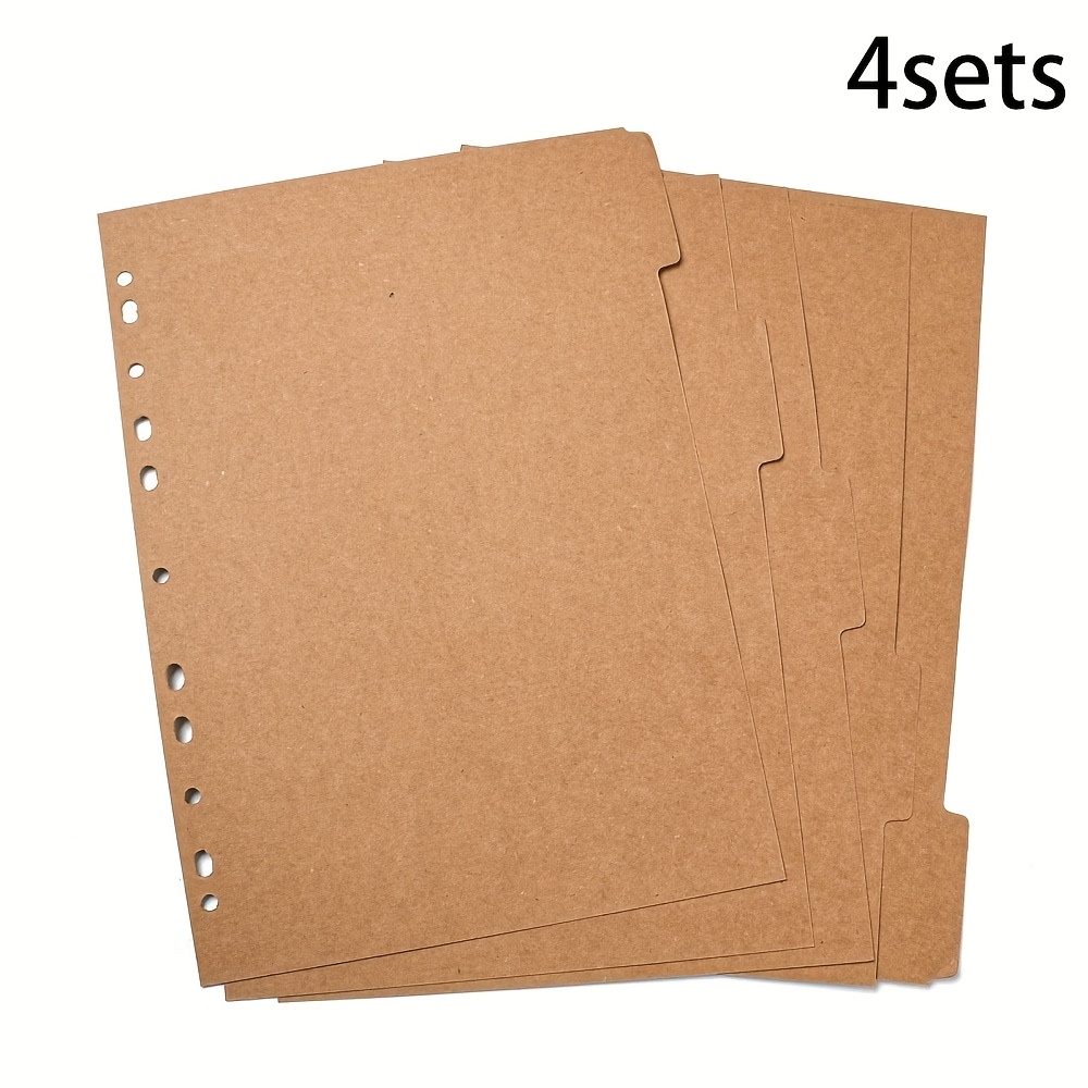 Image of 4 Sets 20 Sheets A4 Paper Binder Dividers 4-hole Blank Paper Index Dividers 4-hole Index Page Tab Page Tab Card For Planner Notebook Loose