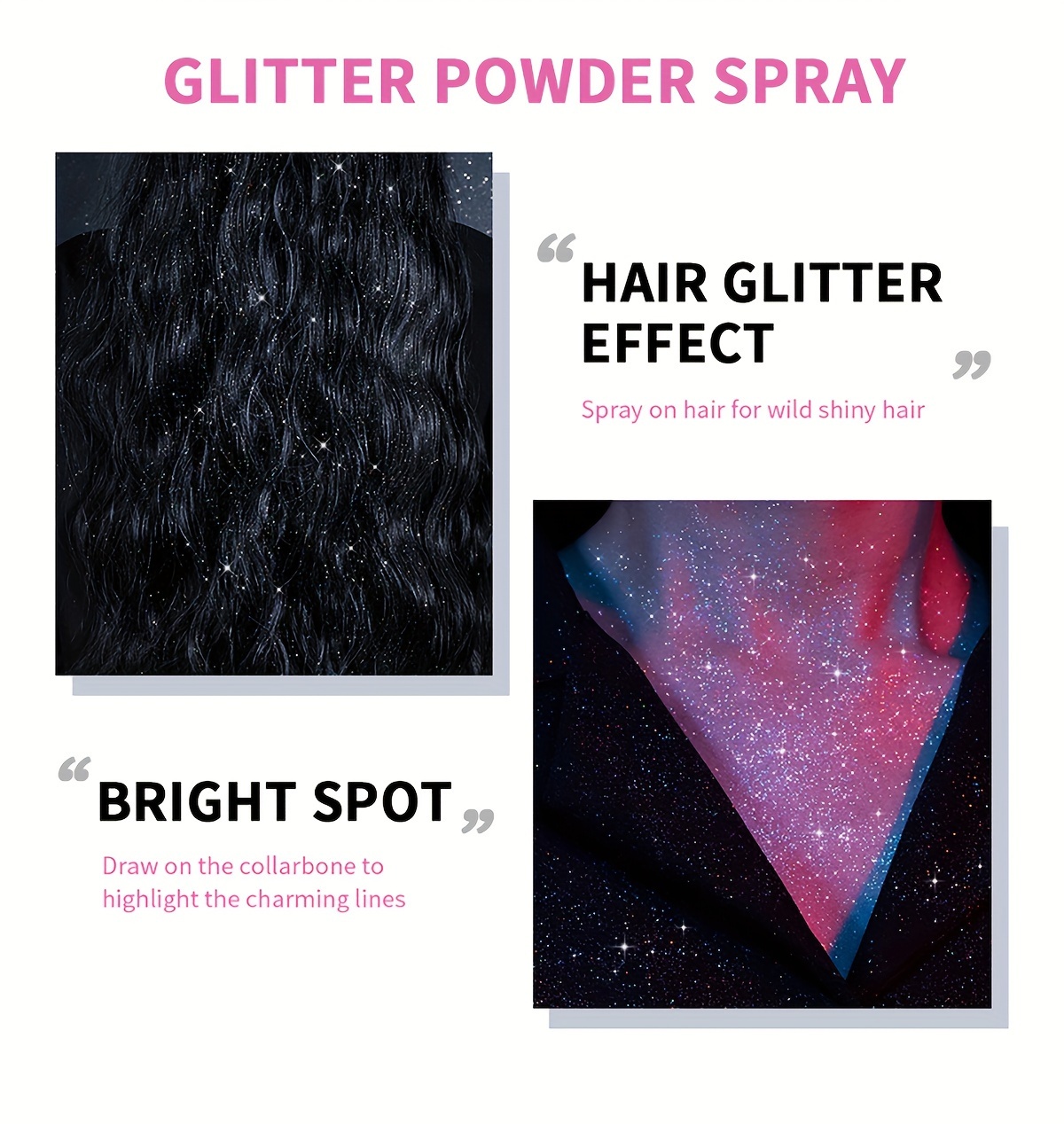  shiny glitter spray pack of 2 colorful luster 60ml body glitter spray for clothes hair and body long lasting glitter makeup body shimmer spray rave accessories for festival concert halloween party details 1