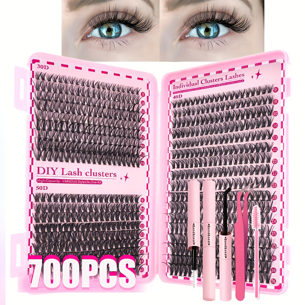 Large Capacity Eyelash Book Set With Glue Bonding Sealer Tweezers, 30d-100d, Cluster Pack, D , Suitable For Beginners' Home