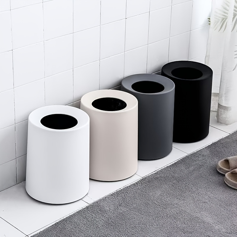 

Modern Round Plastic Trash Can With Removable Liner - Touchless, Ideal For Kitchen, Bathroom, Office & Bedroom Storage