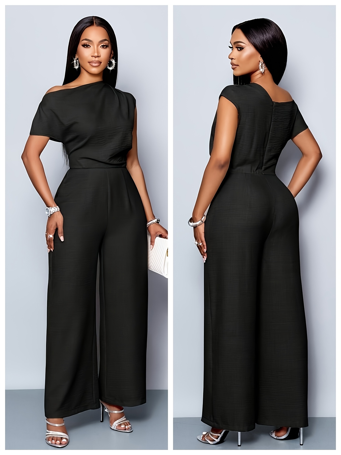 A Stylish And Elegant One-Shoulder Solid Color Jumpsuit Is Perfect for Casual Holiday Gatherings