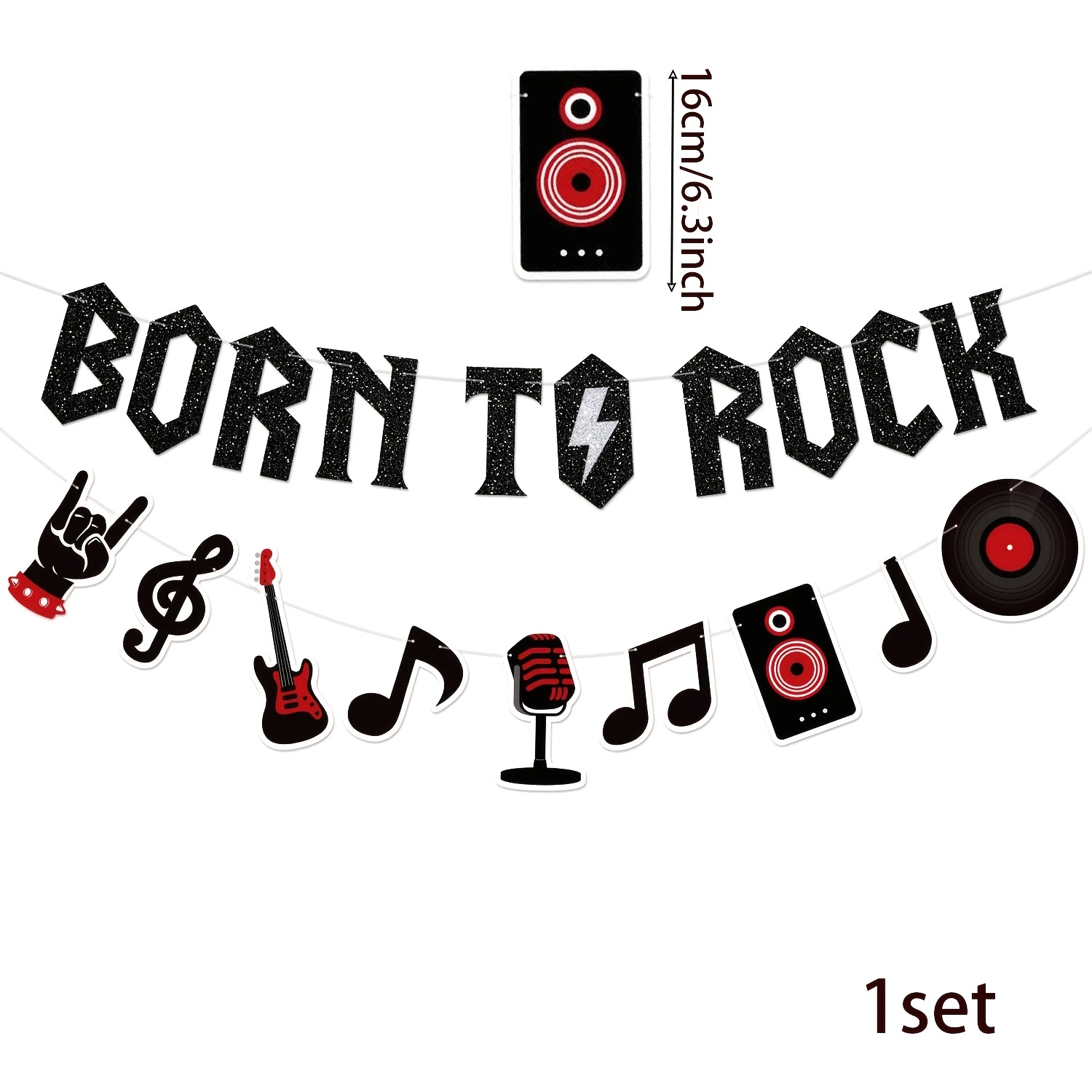 TEMU 1 Set de Banner de Papel Natural con Forma de Roca y Corona de - Decoración para de Rock de 50, Suministros para de con Temática Musical,
