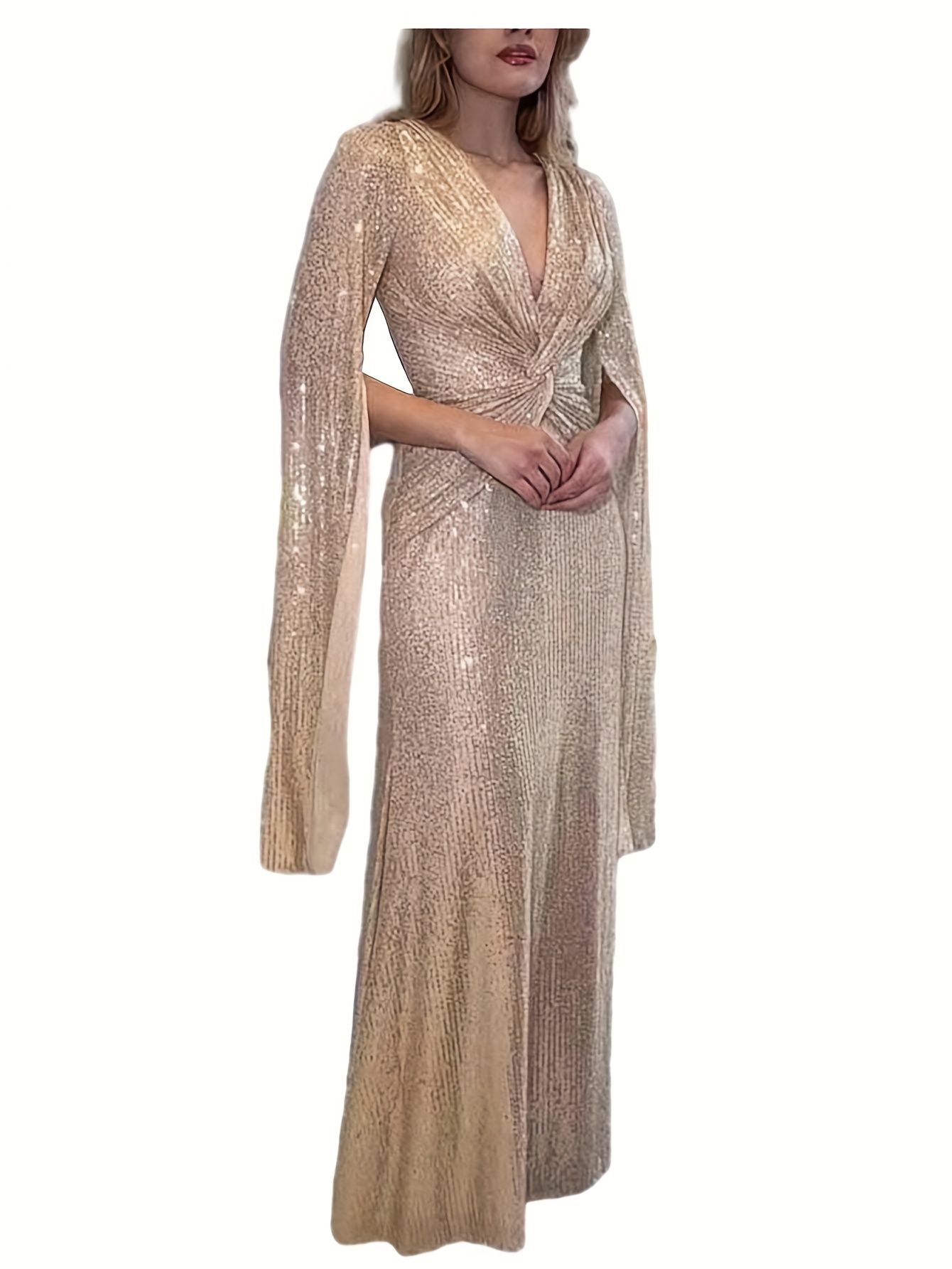 slim fit dress slacks Prisilla Rose Gold Sequin Rose Gold Gown – Alamour The Label main image 0
