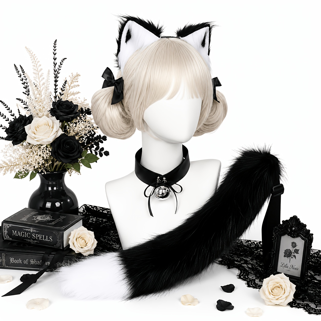 Cat Fox Ear Headband Set with Plush Tail and Bell Collar for Halloween Cosplay Amazon.com: Fumwase Cat Ears and Tail Set with Bells 3PCS  main image 2