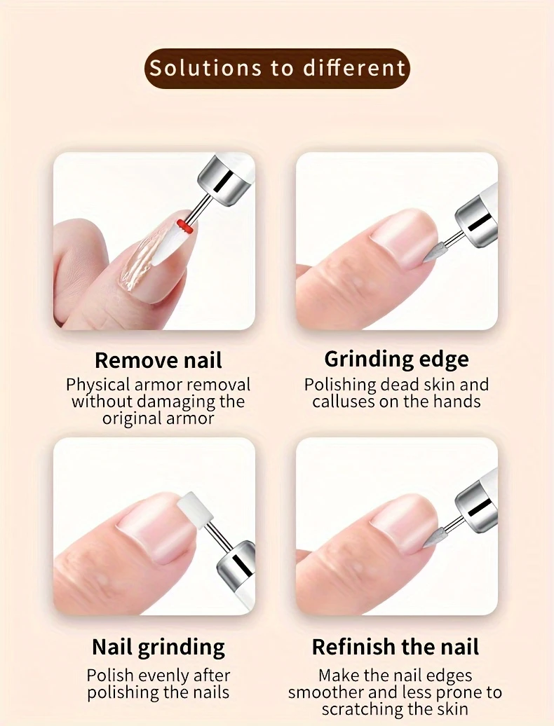 convenient and rechargeable cordless electric 3 level adjustment with drill and sanding belt manicure and pedicure kit for grinding polishing trimming acrylic gel nails details 7