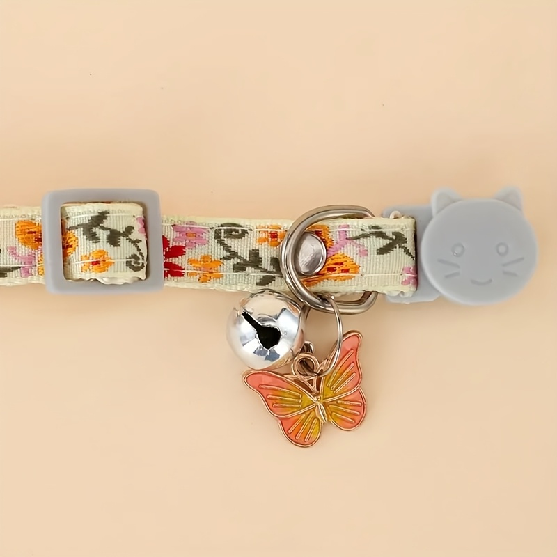 adjustable nylon pet collar with embroidered   and   bell charm suitable for cats and small dogs Product details 2