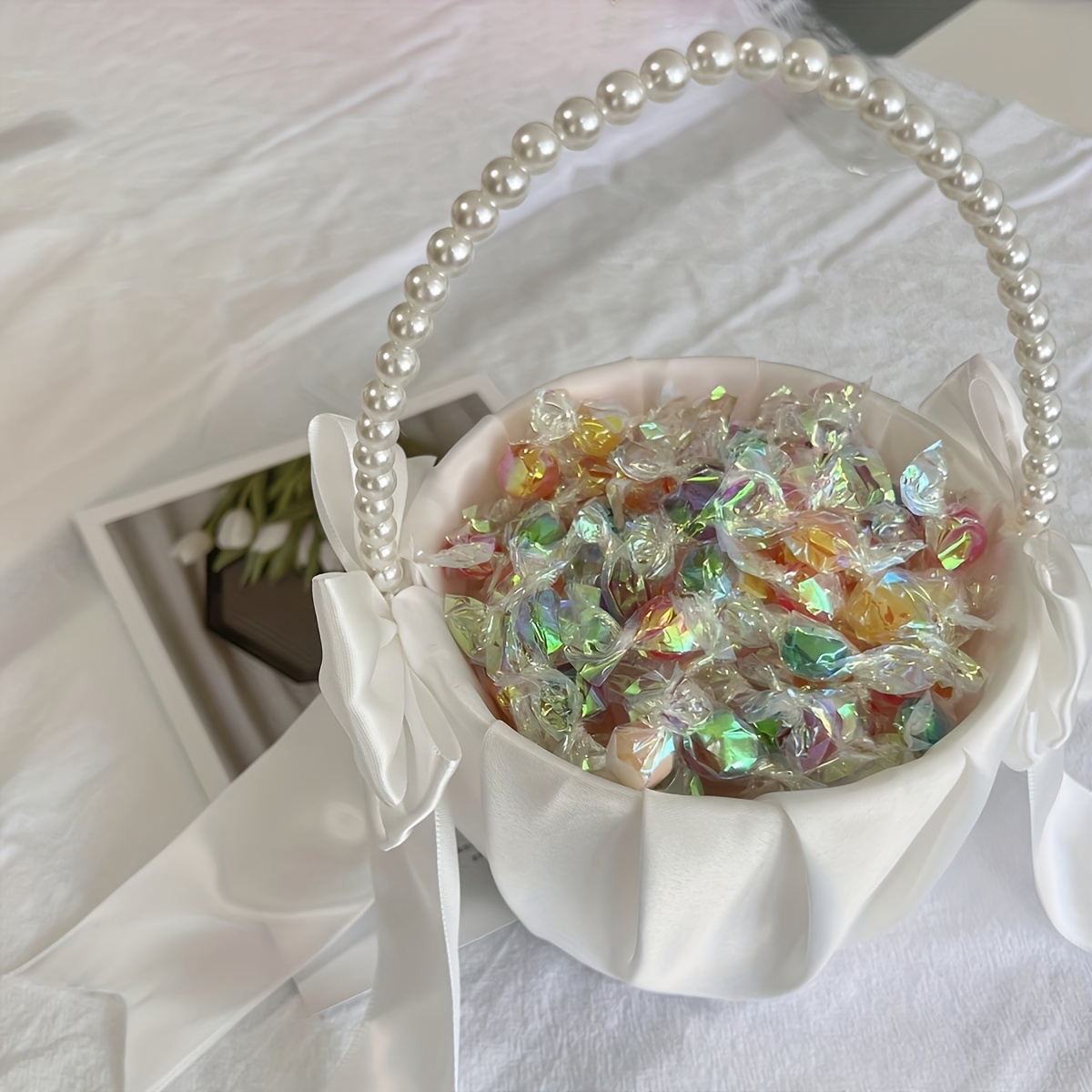 

1pc, Wedding Flower Basket Western Style Flower Basket Scattering Flowers Bride Wedding Flower Basket Pearl Handle