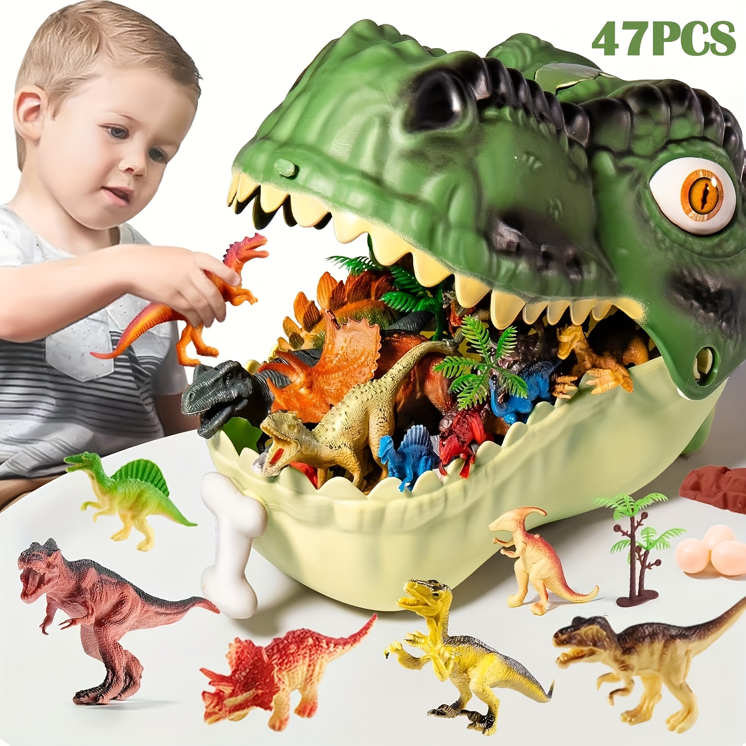 TEMU Dinosaur Playsets Featuring 47 Lifelike Dinosaur Figures, Eggs, Trees, And Fences To Build A Dinosaur-themed Environment. Educational Toys Make