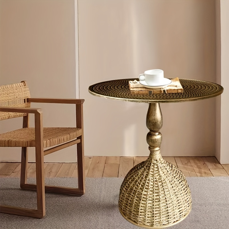 Handcrafted Wicker Iron Artistic Water Grass Rope Braided Tea Table Side Table Flower Rack Living Room Sofa Side Table Study Room Balcony Inn Outdoor Coffee House Bar, Garden Patio Bedroom Decoration