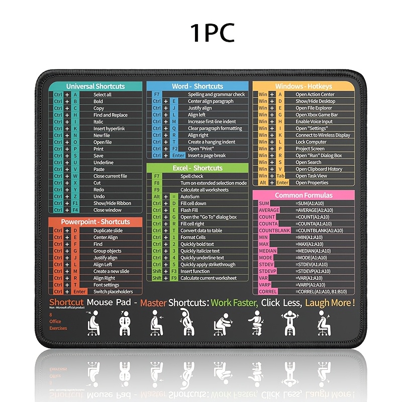 TEMU 1/2 pièces Tapis de Souris de Bureau avec Raccourcis Excel Word PowerPoint, Tissu Micro-tissé Premium & Caoutchouc, Base Antidérapante, 90