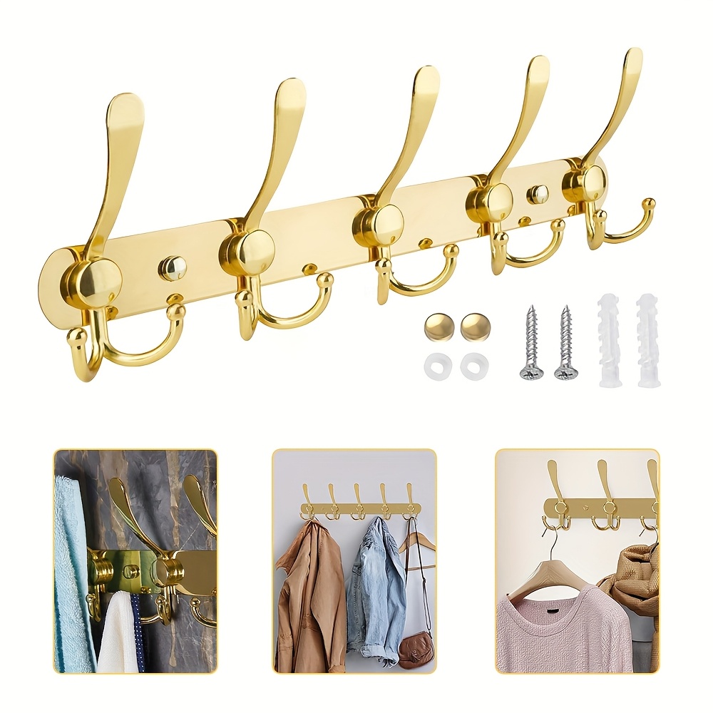 Golden Duck Tongue 5 Hooks European Aluminum Row Hooks Household Living Room Bathroom Bedroom No Hole Hooks