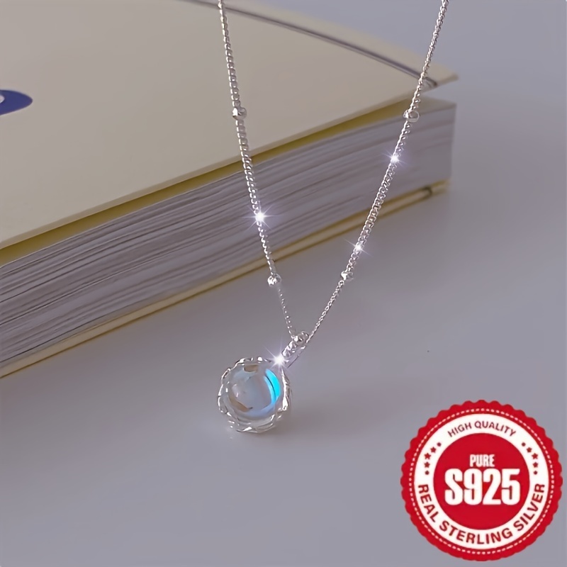 TEMU Minimalist 925 Sterling Silver Pendant Necklace, Suitable For Hypoallergenic Jewelry As A Ladies' Date Gift