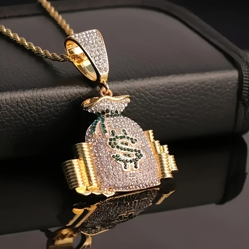 TEMU Men's Hip-hop Style Necklace Featuring A Creative Wallet Pendant With Synthetic Synthetic Synthetic Zircon​​, Wear Or Parties
