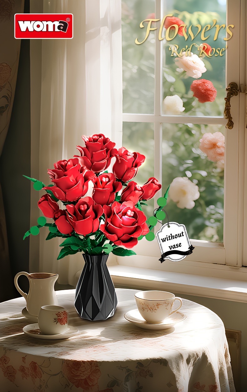 red rose bundle building blocks set 443pcs 10 flower - Temu Oman