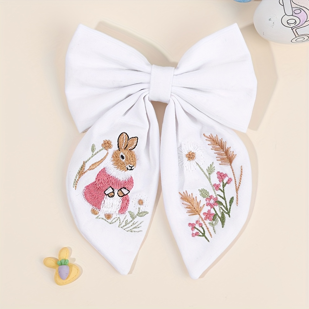TEMU 1pc Embroidered Rabbit Floral Hair Bow Clip For Women, Sweet Flowers Hairpin For Daily Wear, Nonslip Clip, Wonderful Hair Accessories For Women