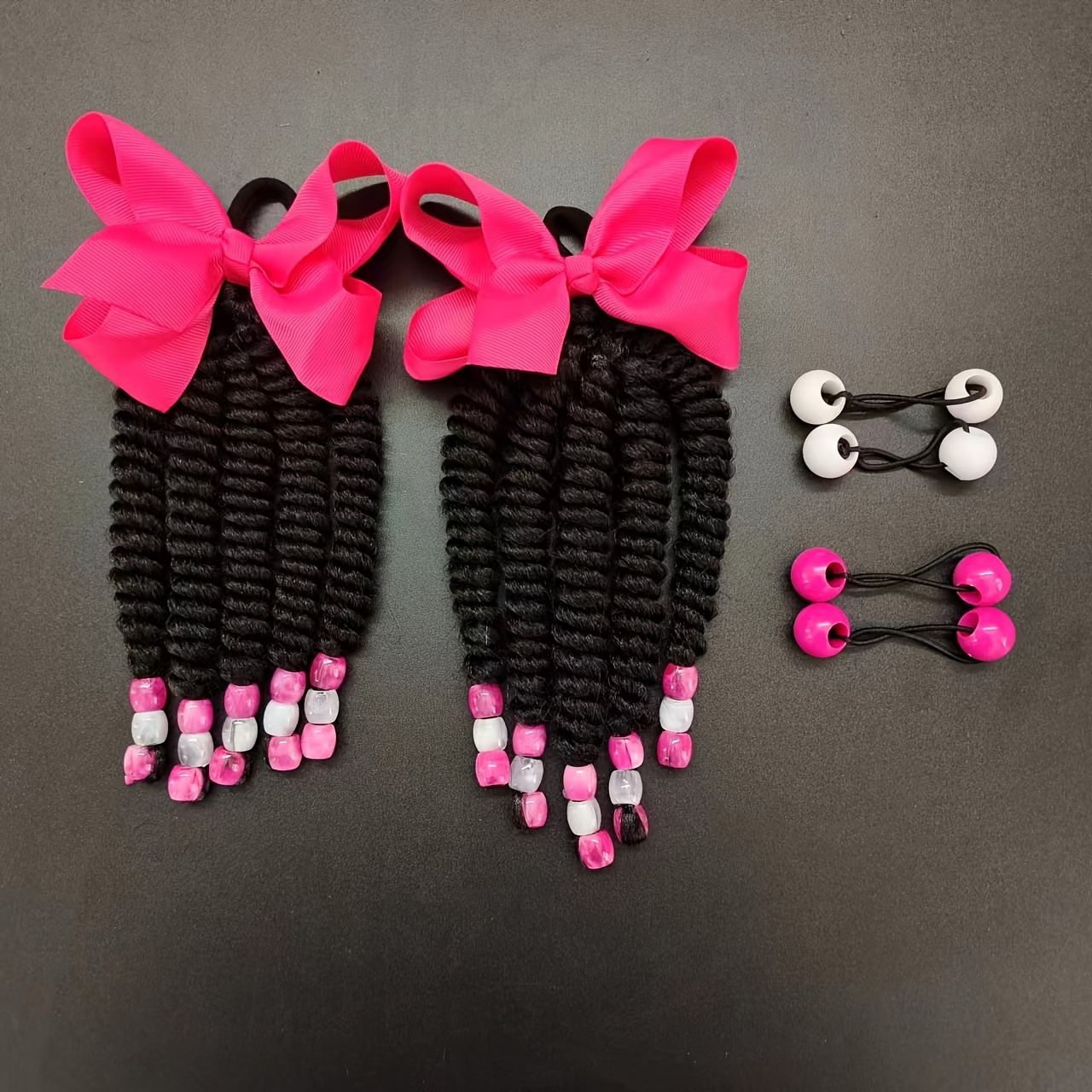 TEMU 2pcs Set With Bow And Balls, Hair Extensions, Exquisite Adorableponytail Hair Extensions With Bow And Bobbles, Ponytail With Bow Wig, Twin Beads