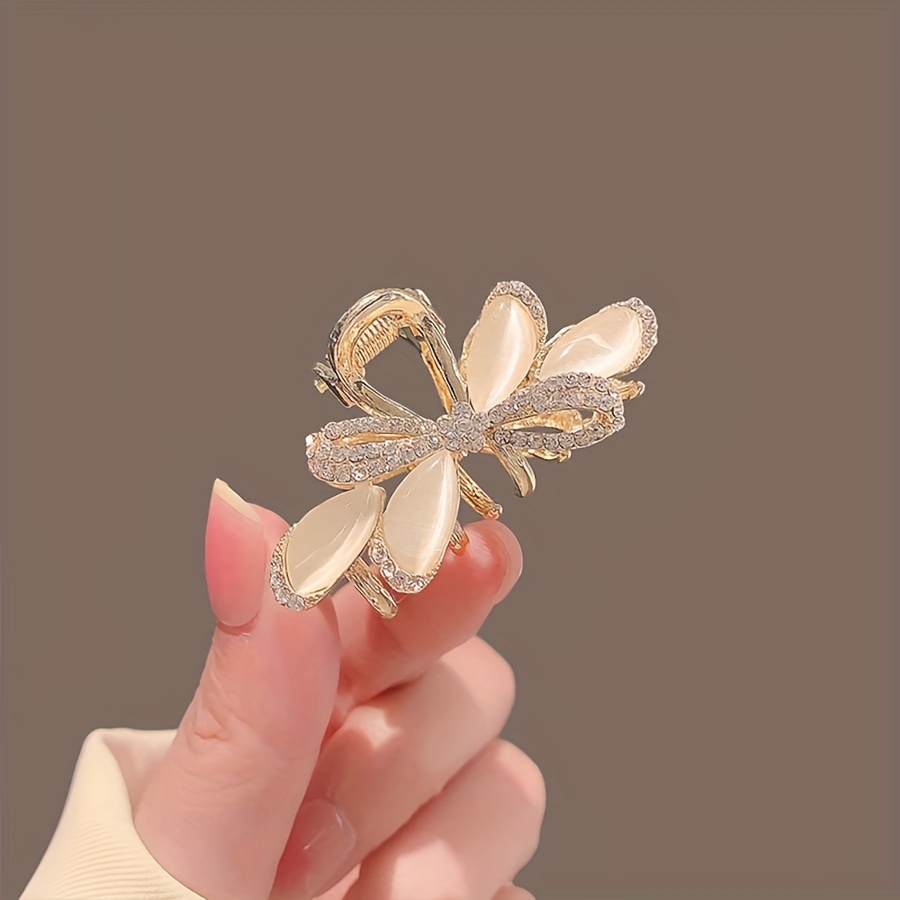 

1pc Bright Golden With Crystal Decorative Hair Clip Accessories, Very Lady Suitable For Half-tie Or Ponytail Styling, Daily Christmas, New Year, Valentine's Day Gift Accessories