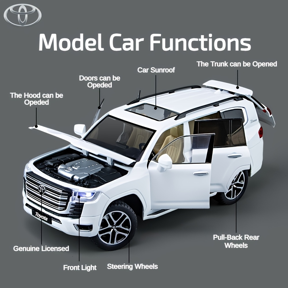 1:24 Scale Diecast Metal Model Car With Sound & Light - Pull Back Action Toy For Kids Age 3+ (White)