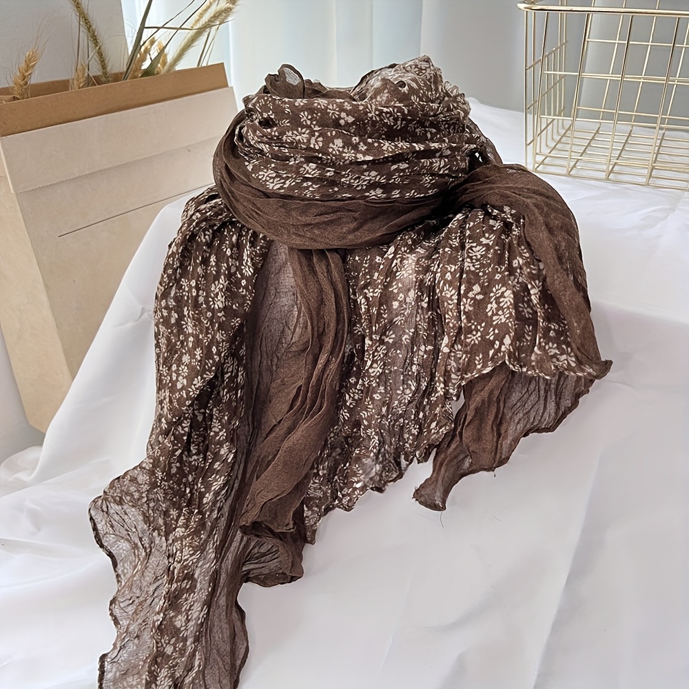 Image of New Ins Vintage Classic Floral Printed Scarf Thin Breathable Shawl Scarf Autumn And Winter Pleated All-match Long Scarf Scarf