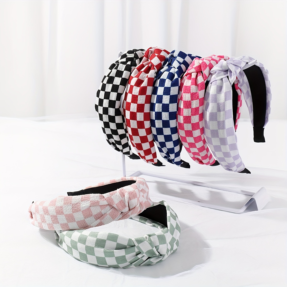 

1pc Chic Knotted Fabric Headband - , Wide Hair Hoop In Vibrant Colors With Checkerboard Pattern, Styling & Valentine's Day Gift