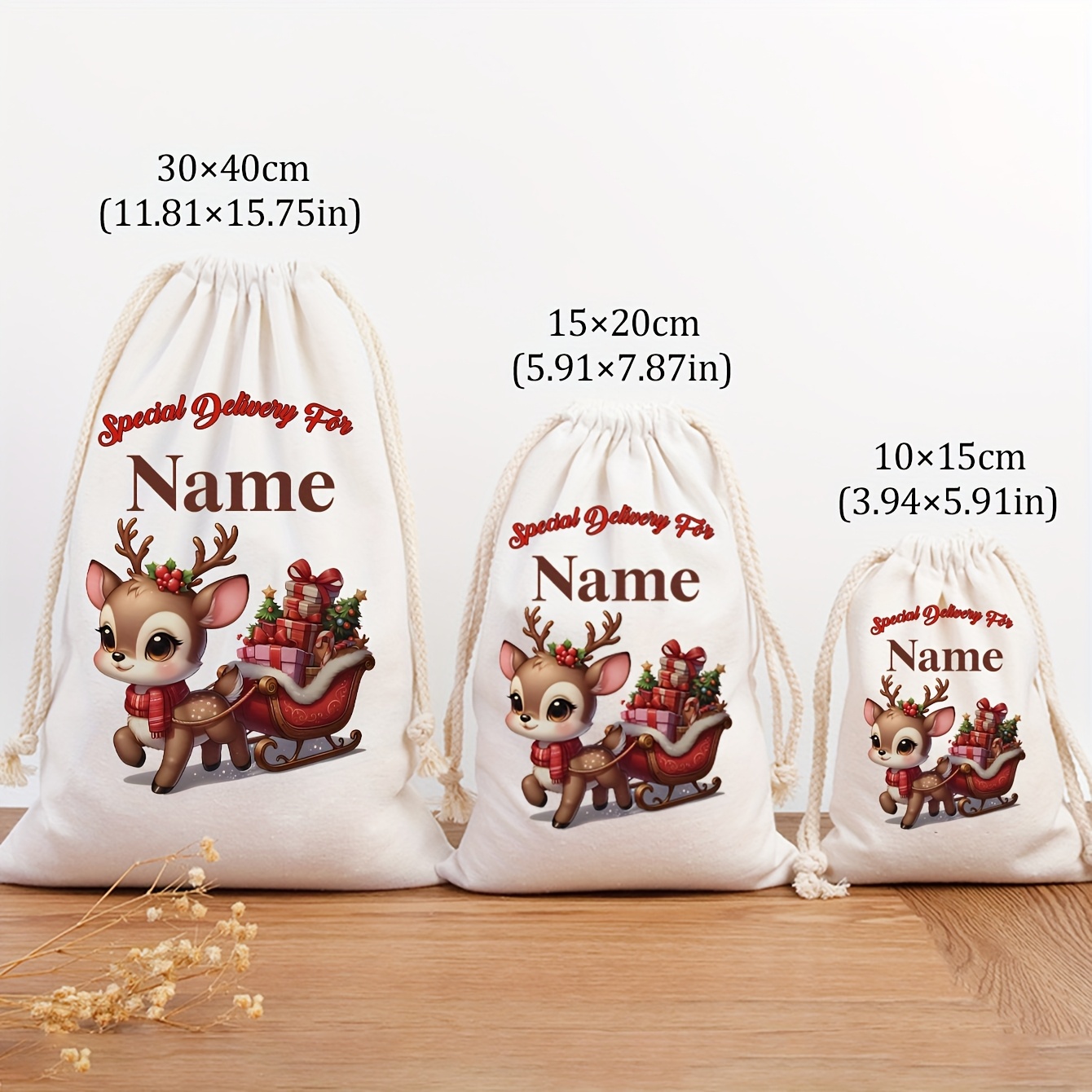 TEMU 1pc Personalized Christmas Gift Bag, Cute Reindeer Gift Bag, Holiday Present Bag, Christmas Tree Gift Bag, Christmas Gift, Santa Sack. Custom