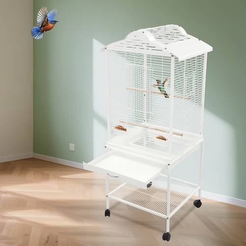 flight cage with rolling stand bird cage with shelf and wheels freestanding bird cage for small to medium sized birds such as cockatiels budgerigars lovebirds 48 x 46 x 122 9 x 18 11 x 48 03 inches