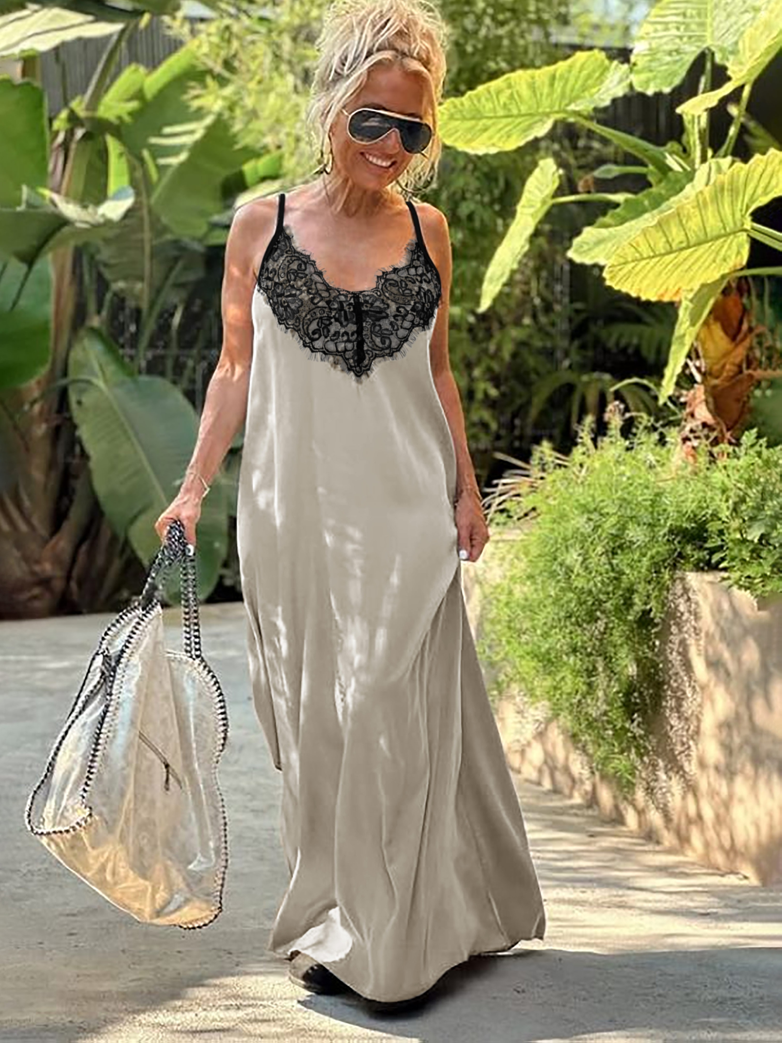 long satin dress casual Carnation Black Satin Maxi Dress - US 4