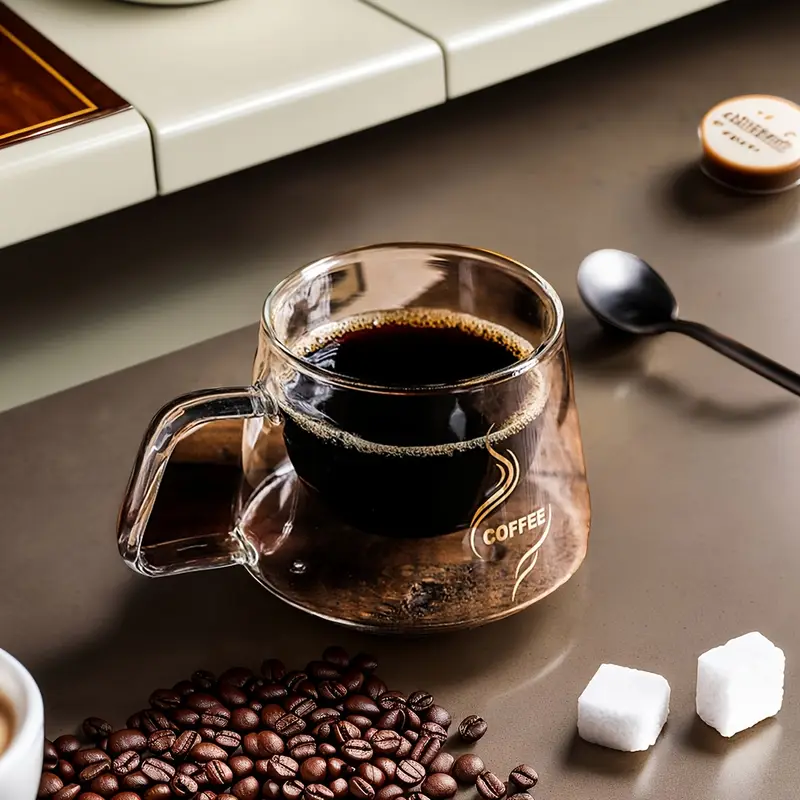 1pc heat resistant double wall glass coffee mug with handle insulated transparent cup for hot and cold beverages ideal for coffee tea milk juice and kitchen drinkware details 0