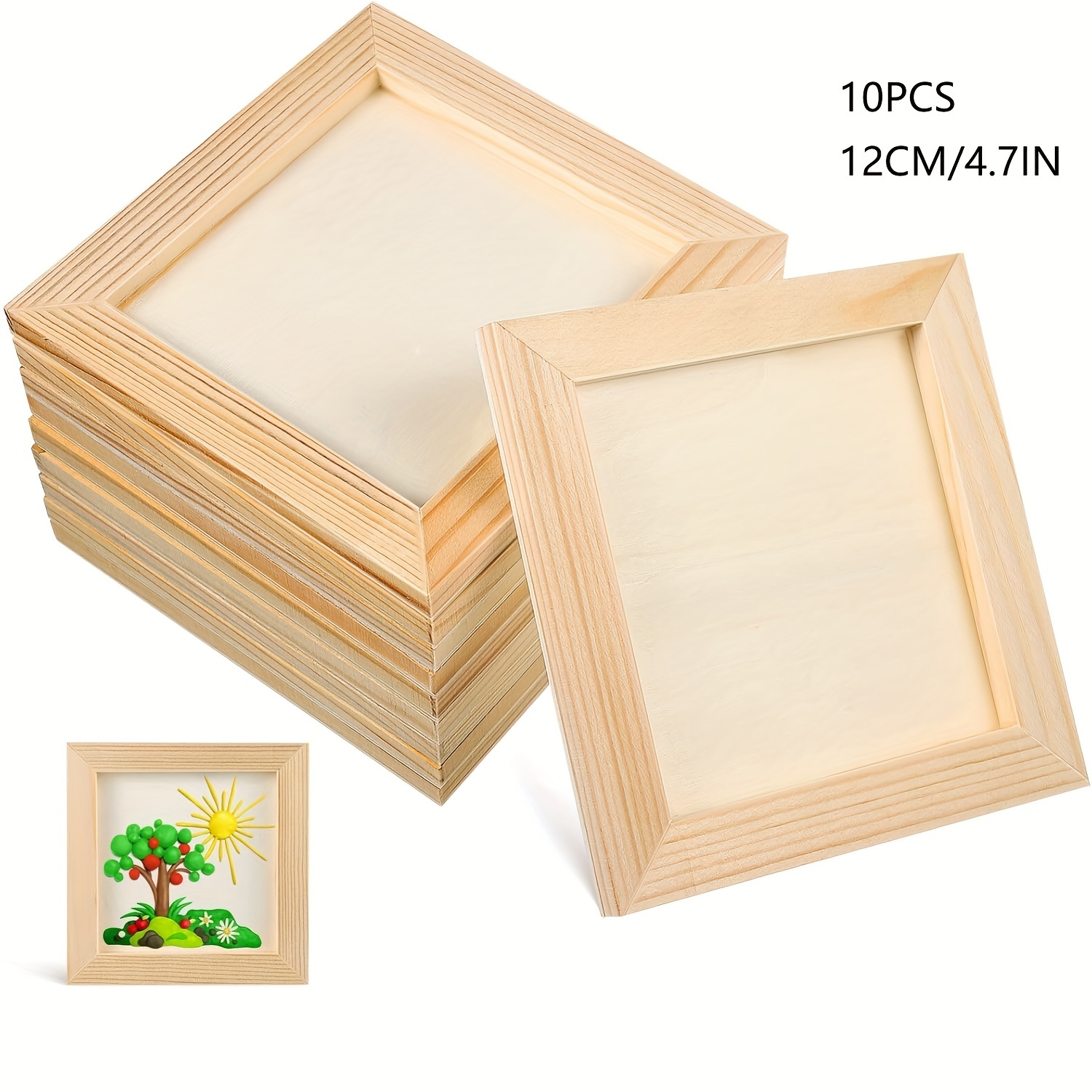 

10pcs 4.7x4.7" Wooden Photo Frames - Unfinished Square Picture Display For Diy Crafts, Office Decor & Miniature Artwork