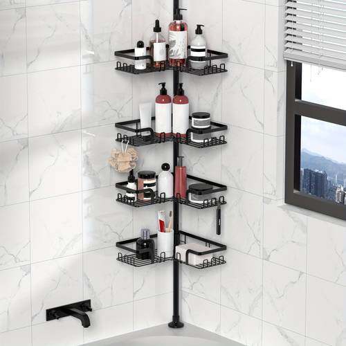 4 layer rust proof corner bathroom rack a bathtub storage and storage box for shampoo accessories adjustable floor standing rust proof bathroom storage rack with tension rod suitable for bathroom essentials bathroom storage items and storage bathroom shelf organizer bathroom organizers and storage corner shelf bathroom bathroom shelving shower caddy bathtub organizer spacesaving design compact storage durable construction sturdy tension rod shower organizer for inside