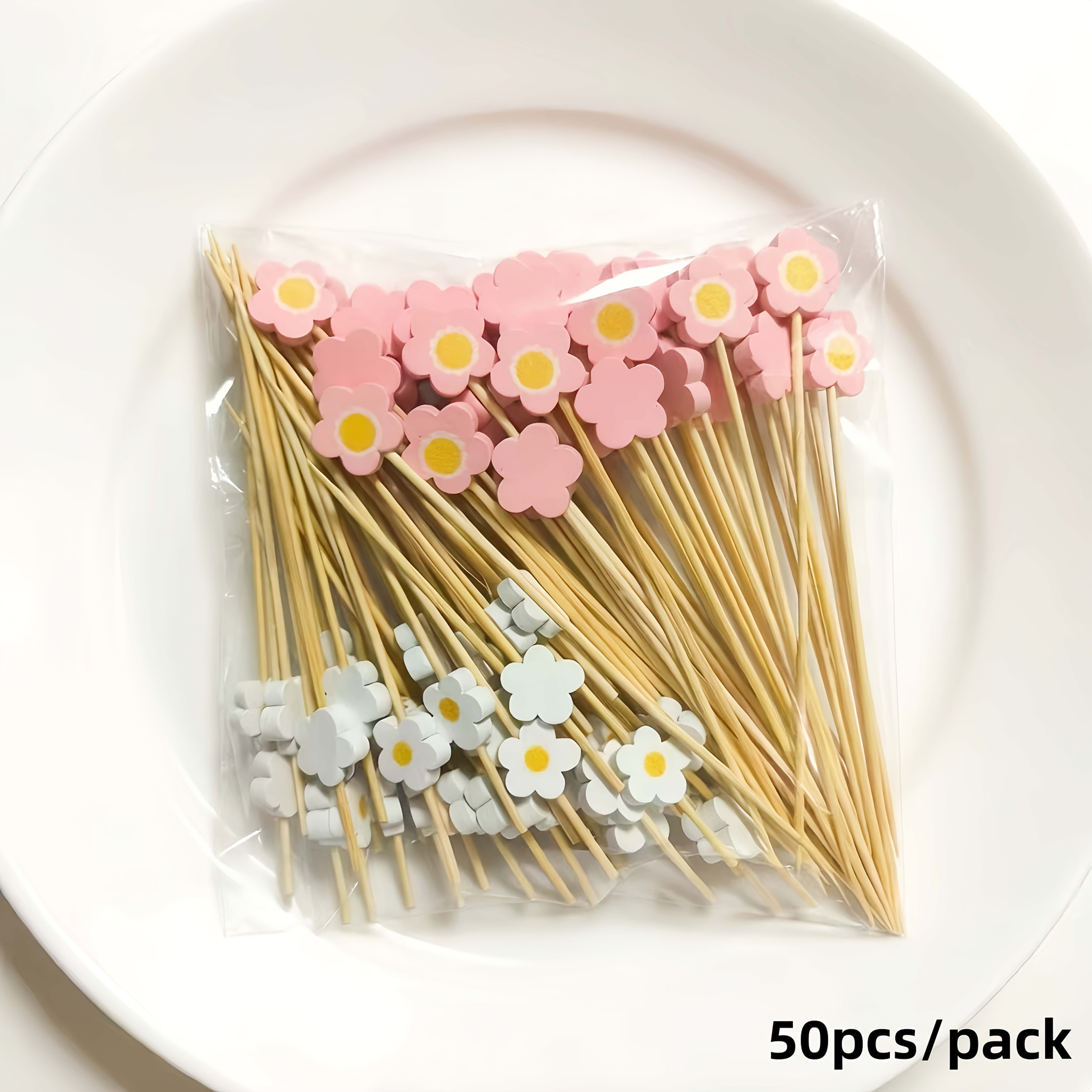 Image of A Pack Of 50 Adorable And Innovative Sunflower Tags (12cm/4.72in) For Uses, Perfect For Decorating Cocktails, Fruits, Desserts, Cakes, And Suitable For Bars, Restaurants, And Themed Parties